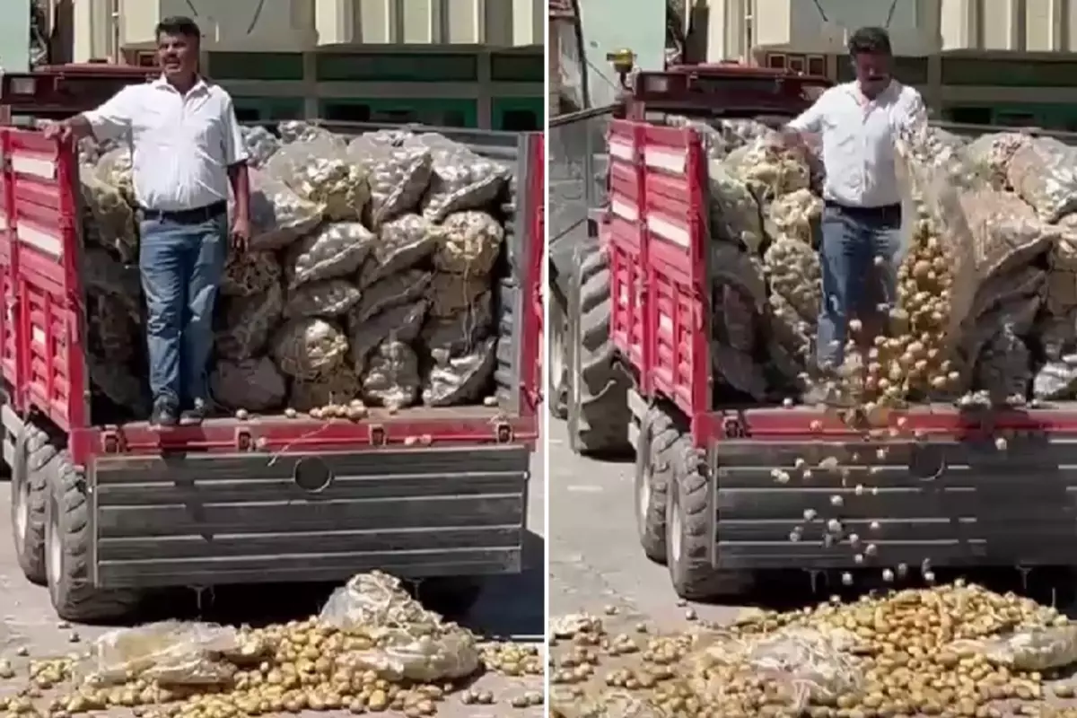 Çiftçi bir traktör patatesi köy meydanına döktü, bakanlık soruşturma başlattı