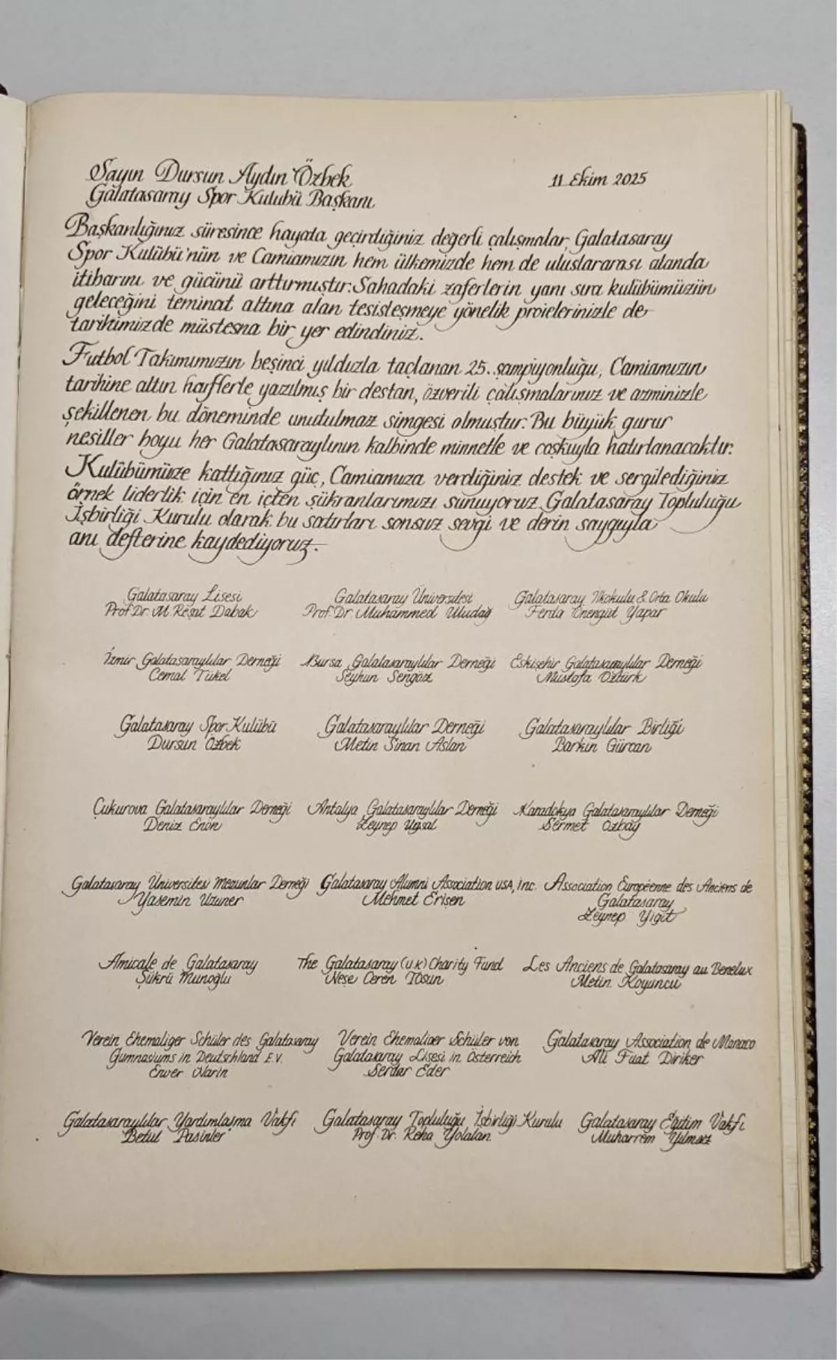 Galatasaray Lisesi’nden Başkan Özbek’e Teşekkür Yazısı