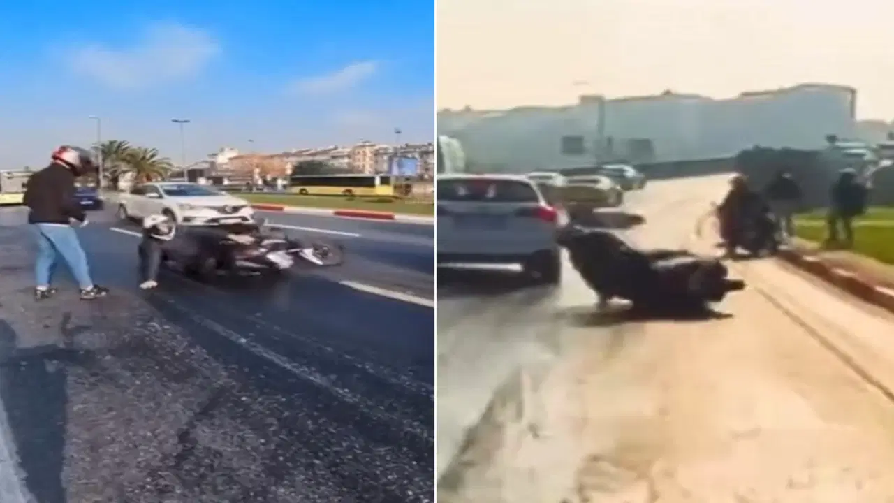 İstanbul’da yola yağ döküldü: Motosikletliler peş peşe düştü!
