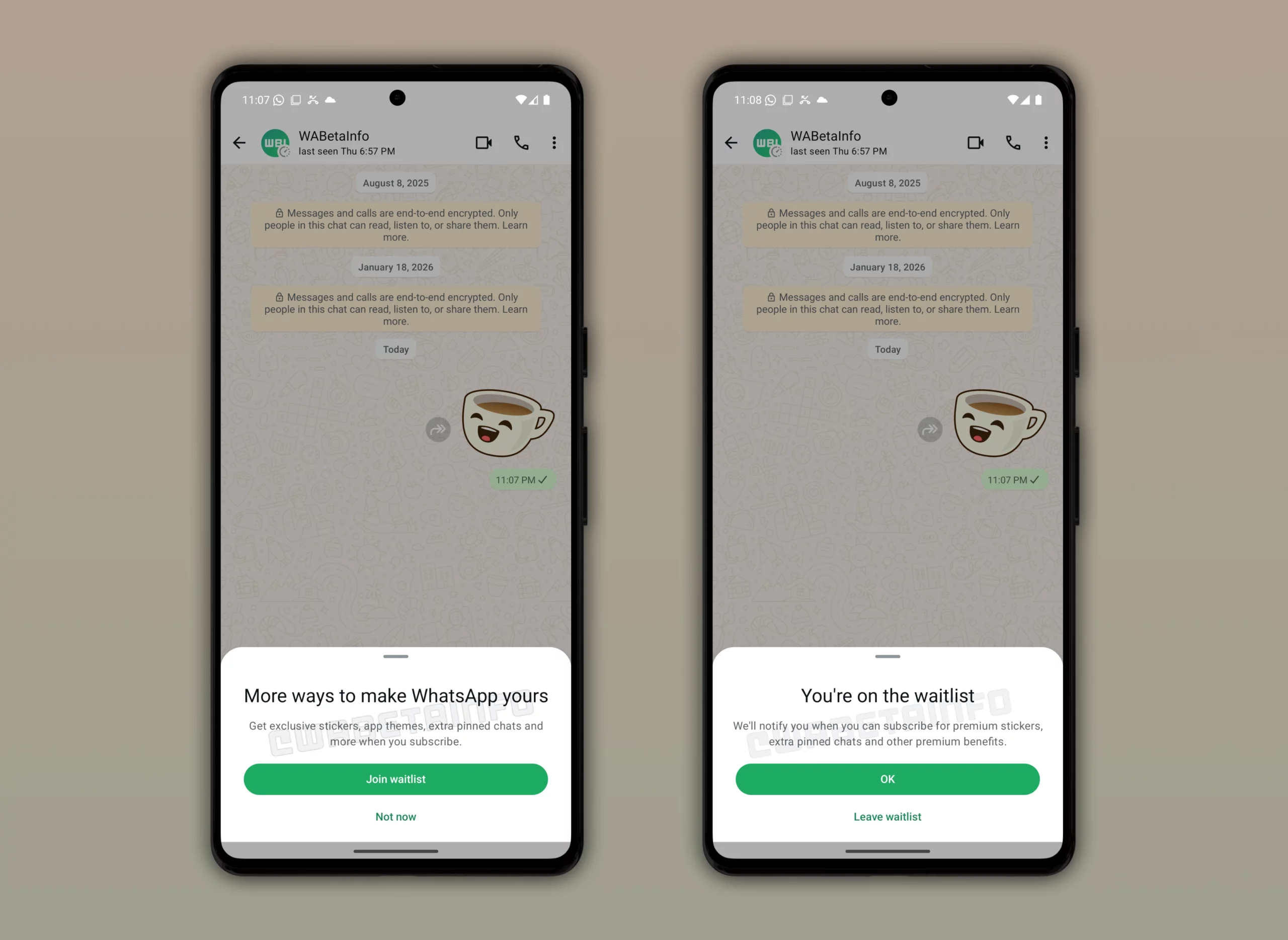 WhatsApp'ın yeni abonelik planı için bekleme listesi ekran görüntüsü.
