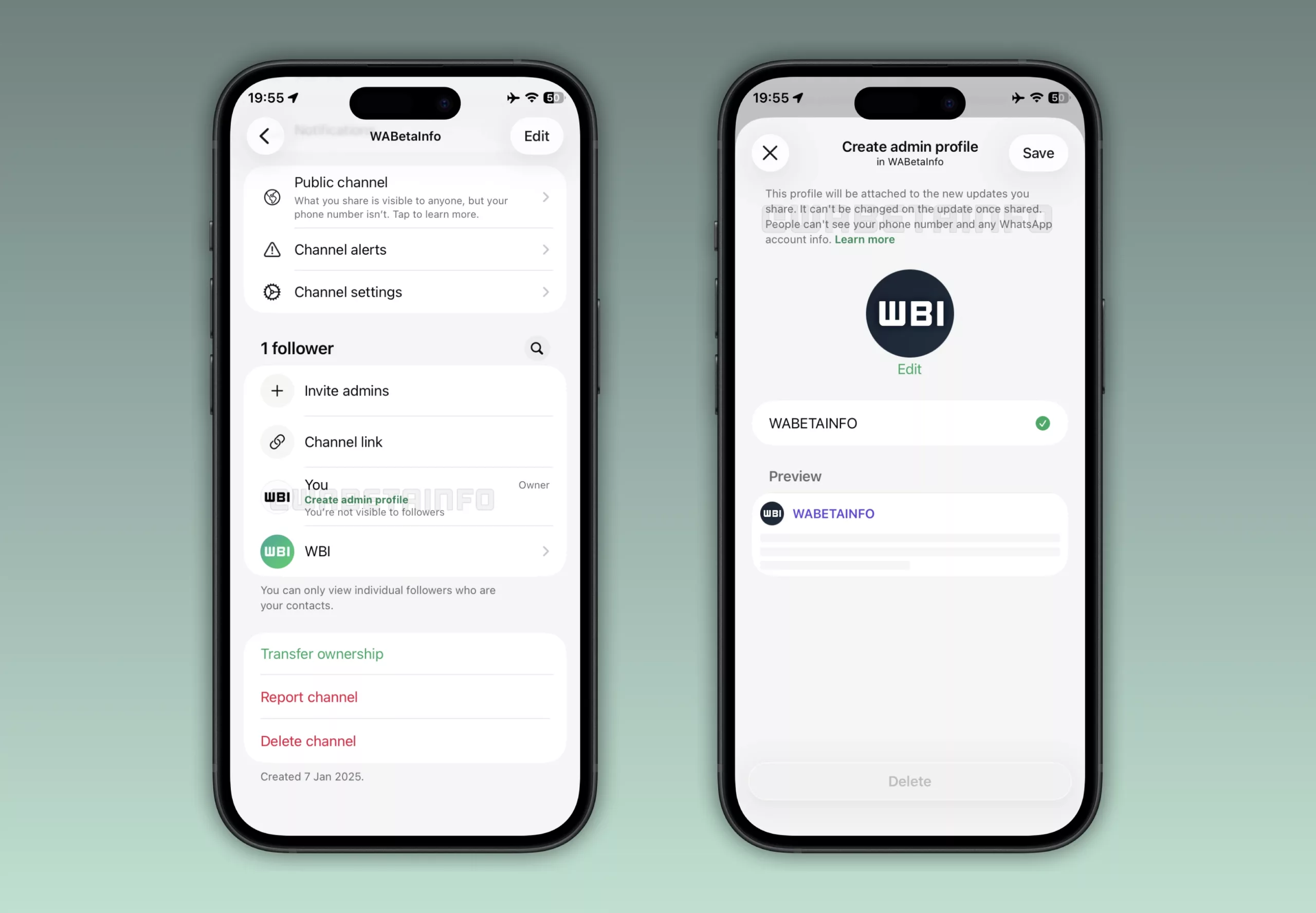 WhatsApp kanal yöneticisi profili özelliği ekran görüntüsü.